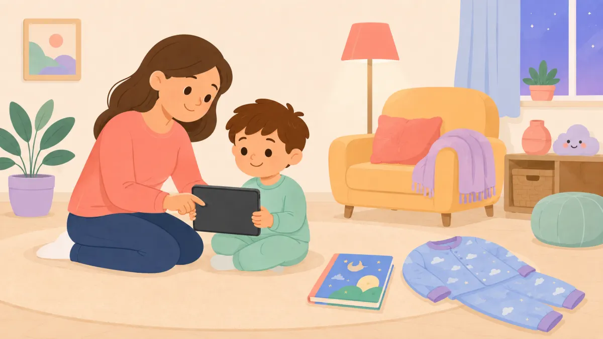 Parent staying close to an upset child after the tablet has been put away.