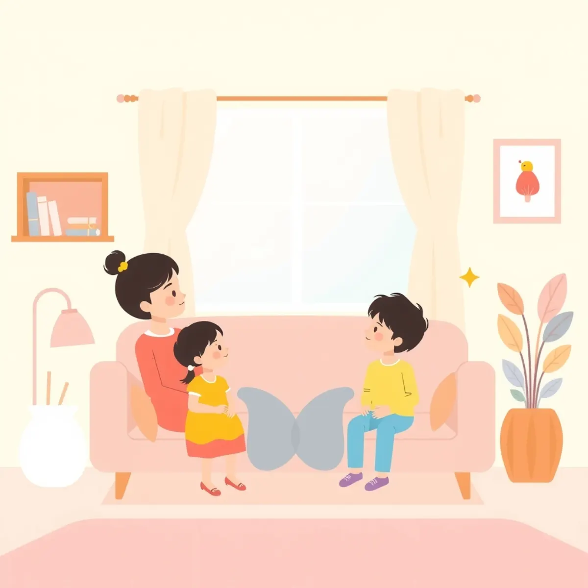 Parent helping children talk after a disagreement